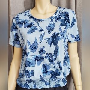 Calvin Klein Blue Floral Short Sleeve Top Size Small